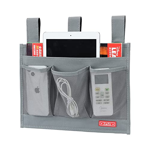 Zafit Hanging Bedside Caddy, Bedside Storage Organizer for Magazine, Phone, Remote control (Classic 4 Pockets-Grey)