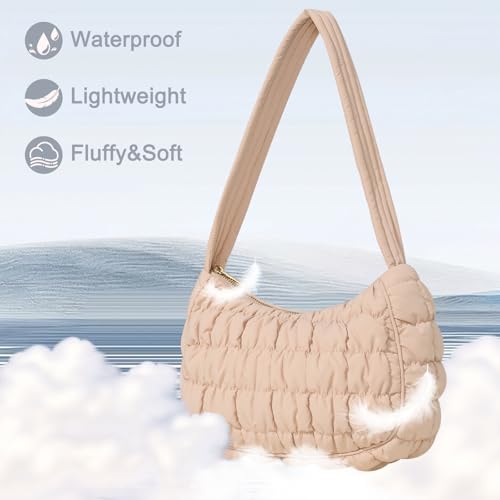 Image of Puffer Tote Bag, Small Tote Purse Lightweight for Everyday Hobo Handbag | quilted nylon, crescent puffy, soft & stylish, easy match, work /travel, roomy