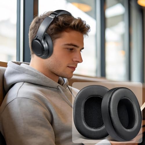 Almohadillas de reemplazo SOULWIT para auriculares Bluetooth Mpow H7, cojines para orejas con cuero proteínico suave y espuma viscoelástica de alta densidad - Negro miniatura 5