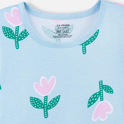 Image of Nap Chief Girls Printed Round Neck Fit & Flare Dress | Cotton Knee Length Half Sleeve Girls Summer Dress for Casual Wear