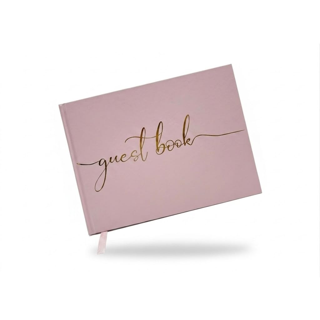 Guest Book Elegant Premium Hardcover Pink with Gold Text Perfect for Weddings Parties Business Meetings Funerals Company Reception Baby Showers Christening Visits Special Events 200 Pages