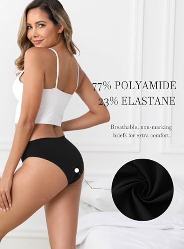 Image of Seamless Underwear for Women - 6-Pack (2 Black, 2 Nude, 2 White) - No Visible Panty Lines, Breathable Ladies Panties, Size M