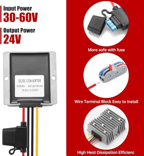 240W 30-60V to 24V DC-DC Buck Converter, 24V 10A Waterproof Voltage Step-Down Power Transformer Supply Module for Automotive, RV, Marine, Boat Dock, LED Lighting, Solar Panel, Off-Grid, Golf Cart2