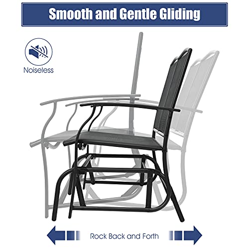 Image of Giantex Patio Glider Benches for Outside, Swing Glider Chair with Steel Frame, 400 LBS Capacity, Patio Swing Rocker, 2-Person Loveseat for Backyard, Poolside, Lawn, Balcony, Porch Glider Bench(Black)