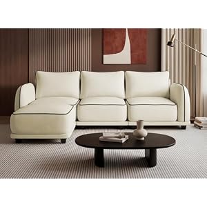 104 Inch L Shaped Modular Sectional Sofa, 4 Seater Modern Cloud Chenille Comfy Couch with Movable Ottoman & 3 Back Pillows, Oversized Comfy L Shape Couch for Living Room, Bedroom, Apartment, Beige
