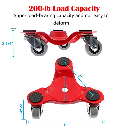 Bonsicoky 6" Steel Tri-Dolly With Rubber Wheel, 200-Lb Load Capacity Furniture 3 Wheel Mover Universal Moving Tools For Moving Heavy Objects, Furniture, Appliances - 4Pack #TOP1
