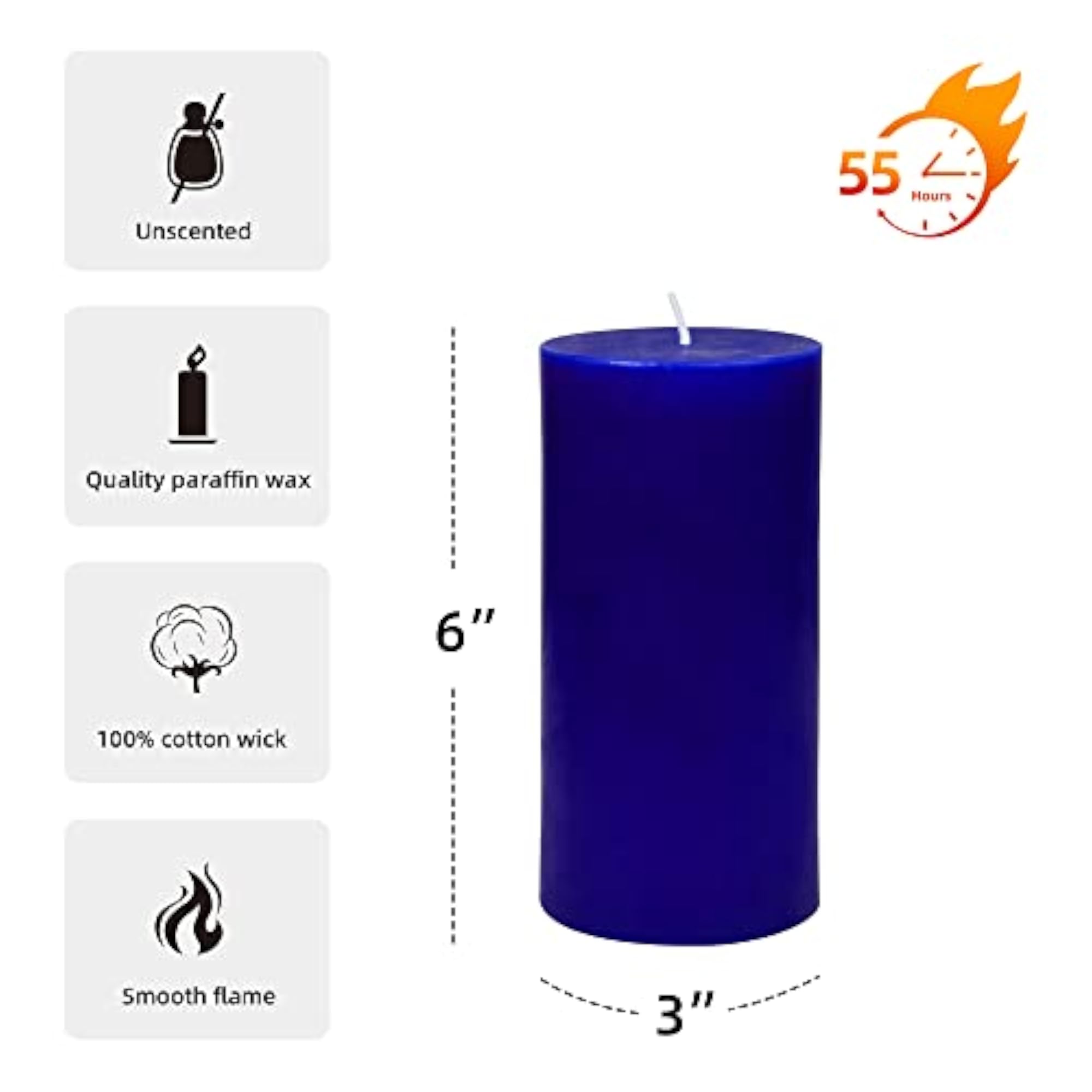 3 by 6-inch Blue Pillar Candle