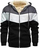 AIELVIN Men's Winter Fleece Thermal Jackets for Men Sherpa Lined Hoodies Warm Thick Jacket Outerwear IronGrey Grey Black(995) M