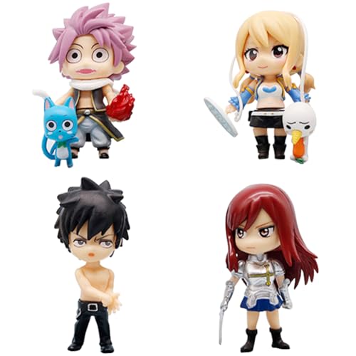 YLQANONG Anime Figures 4PCS Lucy Heartfilia/Natsu Dragneel/Gurei Soruju Anime Figure Statues PVC Action Figurine 10CM