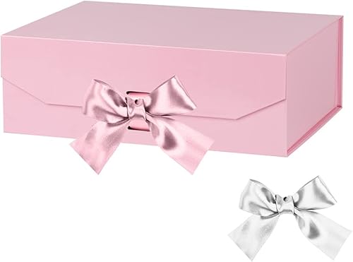 GoooodGift Caja de regalo rosa de 10 x 7.3 x 3.5 pulgadas, caja decorativa con cinta, caja de regalo vacía con tapa de cierre magnético, caja de