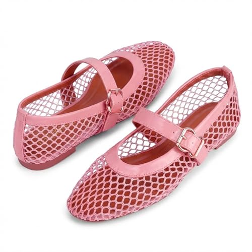 EMMA NEW YORK Mesh Ballet Flats for Women (Pink, 6)