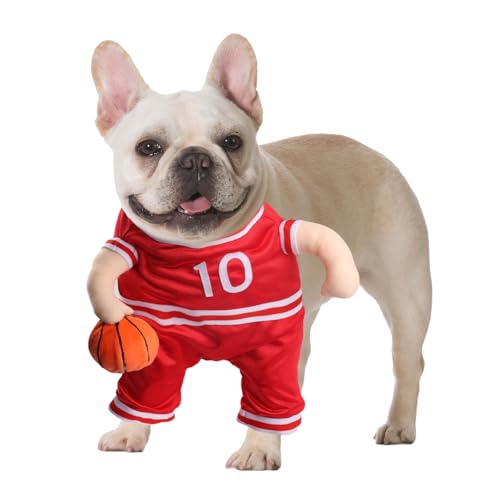DELIFUR Dog Basketball Player Costume - Pet Halloween Costume Adjustable Funny Dress Up Sports Outfit Cosplay Clothes for Small Medium Dog (Red Basketball Medium)