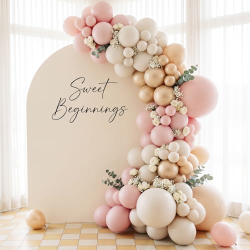 Image of RUBFAC 135pcs Pale Pink Balloons Different Sizes Pack of 18 12 10 5 Inch, Latex Light Baby Pastel Pink Balloon Garland Arch Kit for Baby Shower Engagement Bachelorette Wedding Birthday Party