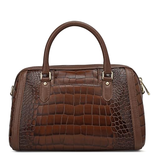 Image of Da Milano Leather Brown Satchel Bag for Women (00355A-OL)