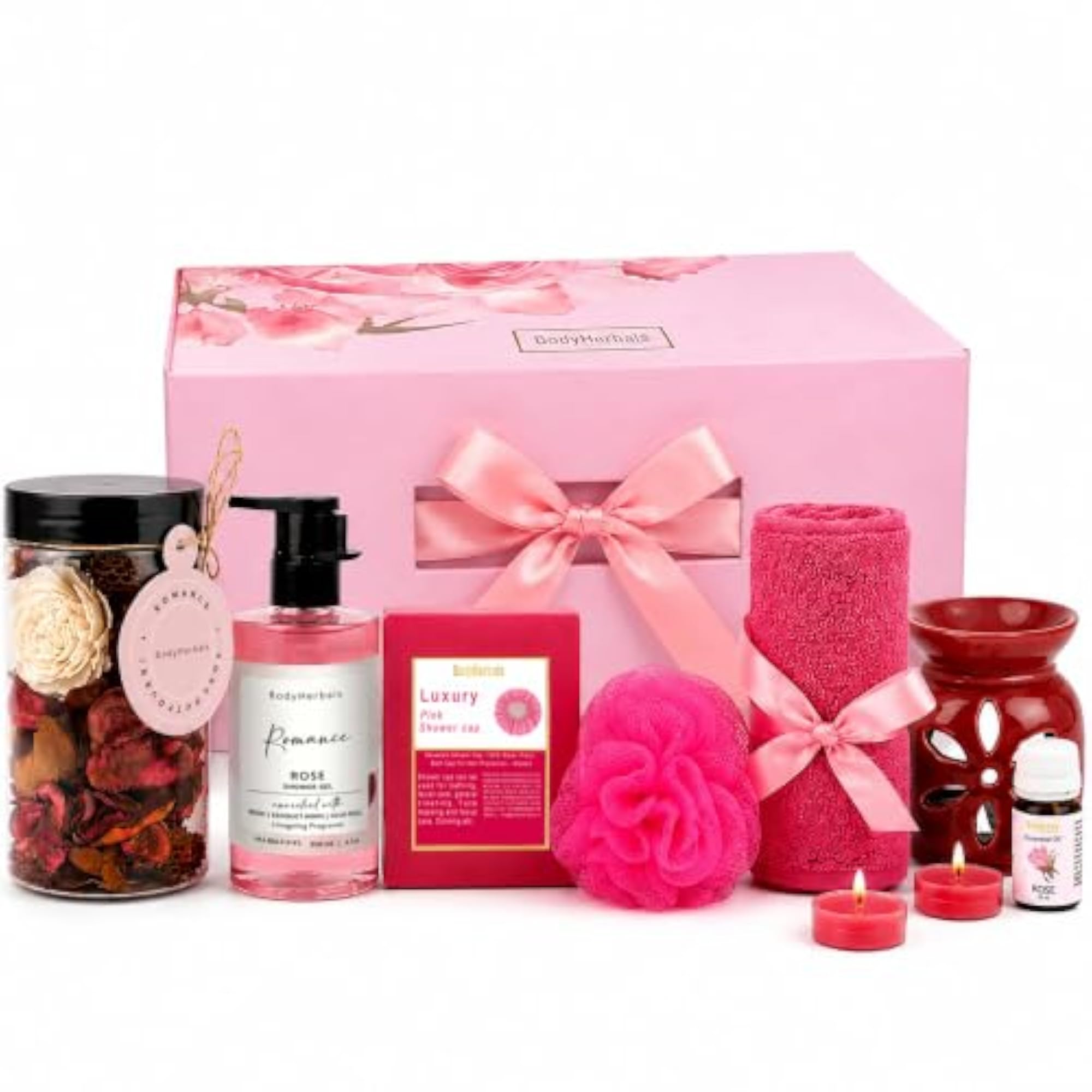 Rose Bath & Body Care Gift Set, 8 Pcs Luxury Skin Care Kit