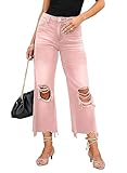 LOLONG Jeans for Women Ripped Flare Trendy High Waisted Casual Distressed Bell Bottom Cropped Pants Pink