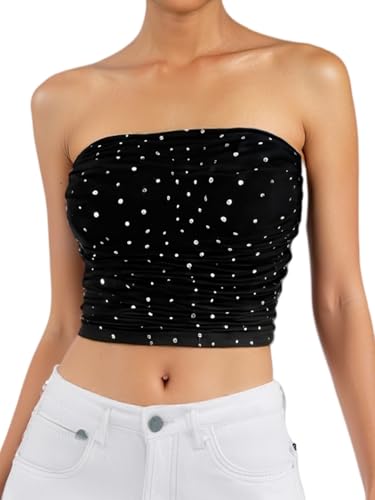 SOLY HUX Women's Sequin Sparkly Tube Tops Glitter Bandeau Crop Tops Strapless Sexy Going Out Camisoles Concert Outfits2