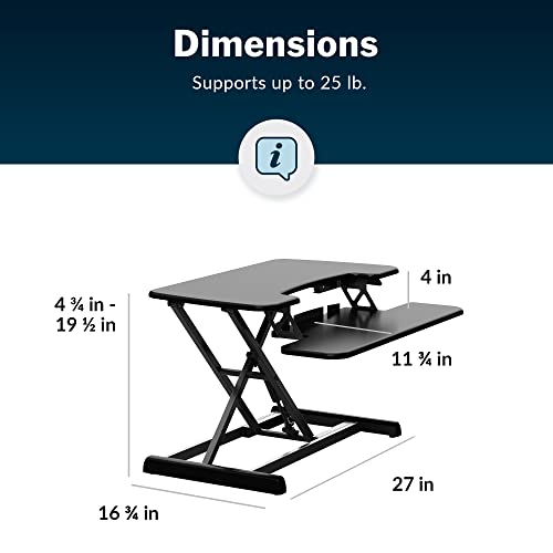 Image of Vari VariDesk Essential Vertical Lift 30 Inch Standing Desk Converter - Compact Home Office Workstation for Laptop or Monitor + Keyboard Tray - Delivers Fully Assembled (Black)