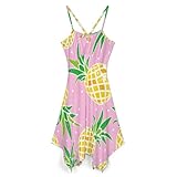 Summer Suspender Dress - V-Neck Casual Long Skirt Pink Background Pineapple Pattern Camisole Dress M