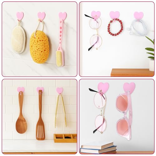12 Pcs Hook Hangers Heart Shaped Adhesive Hooks Cute Wall Hooks Pink Valentine's Day Adhesive Cute Removable No Damage Sticky Hook for Wall Hanging Towel Coat Hats Bathroom Shower Kitchen Office - Image 6