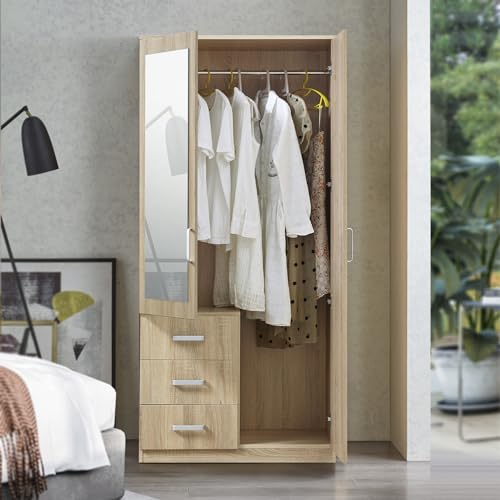 [en.casa] Kleiderschrank Bodolz Schrank mit 2 Türen Garderobenschrank mit Spiegel 176 x 80 x 52 cm...