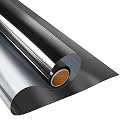 KESPEN Window Film One Way Daytime Privacy Heat Control Anti UV Non-Adhesive Reflective House Window Tint for Home and Office, Black-Silver, 35.4 Inch X 8.2 Feet