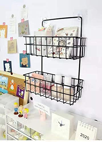 MD'S Home Metal Wall Hanging Kitchen Storage 2 Tiers Metal Wire Rack Wall Mount Kitchen Storage Detergent Holder Kitchen Bathroom Living Room Display Wall Decor Shelf Storage for Home Storage Basket
