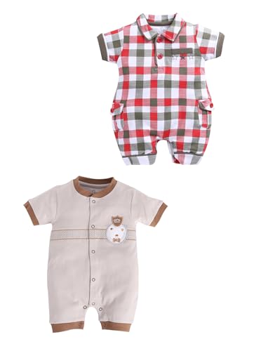 Image of BabyGo Baby Half Sleeve Rompers 100% Cotton Rompers for New Born Baby Boys|Daily Suits for Baby Boys & Girls| 3X6M|GREY-OLIVE1|Onesies| Infant Clothes | Pack of 2