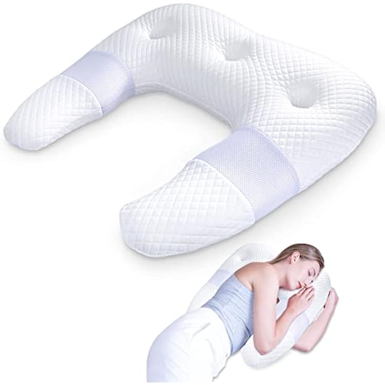 SAHEYER Side Sleeper Pillows For Adults, U Shaped Body Pillow For Pain Relief, Orthopedic Memory Foam Shoulder Pillow For Side,Stomach, Back, Arm With Removable Washable Cover (Upgraded Version),White
