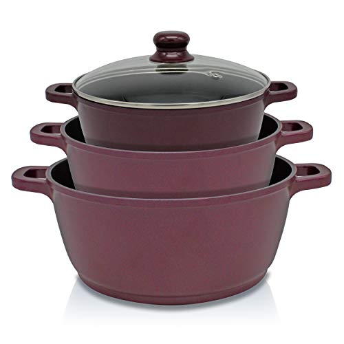 Callaway-Bordeaux-Bateria-Cocina-Induccion-8-Piezas-Aluminio-Fundido-Antiadherente-Set-Cazuelas-Tapas-Cristal-Sartenes-Cazo-Sarten-guisera-Gran-Espesor-Vitroceramica-Gas