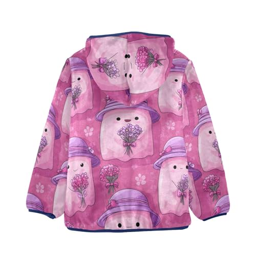 Cute Purple Ghosts with Flowers Toddler Fleece Jacket Girl Boys Hooded Fleece Jacket Coat Warm Outwear Zip-up 3-10T2
