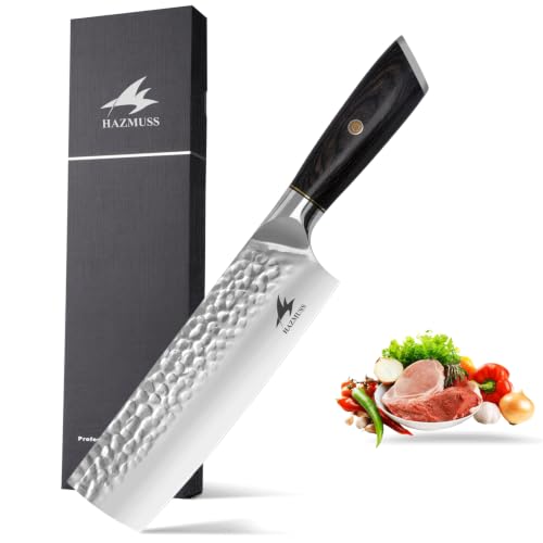Hazmuss Cuchillo Nakiri De 17,5 Cm, Acero Inoxidable Con Alto Contenido De Carbono, Forjado A Mano, Cuchillo De Chef Japonés Con Mango De Madera Pakka Para Cocinas Profesionales Y Domésticas