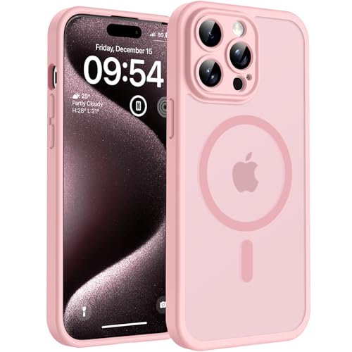 TOCOL Etui do iPhone'a 15 Pro Max, Kompatybilne z MagSafe, Wbudowany Pierścień Magnetyczny, Zintegrowana Ochrona Aparatu, Odporne na Uderzenia, Matowe Magnetyczne Etui, Jasny różowy