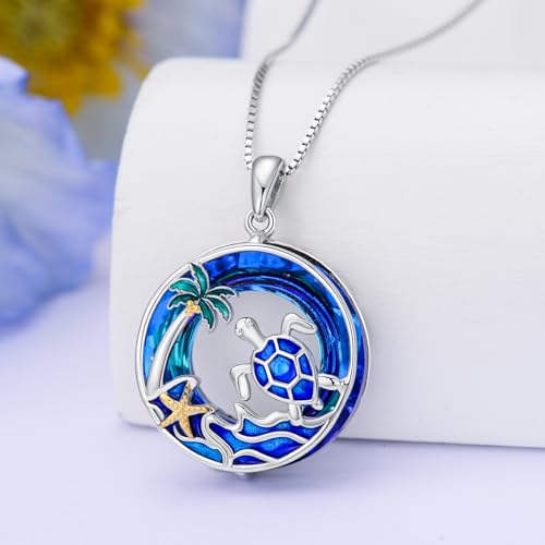 TOUPOP Sea Turtle Gifts Sterling Silver Tropical Palm Tree Ocean Pendant Crystal Sea Turtles Jewelry Christmas Summer Gifts for Women Her4