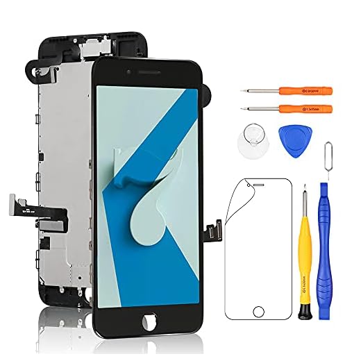 Yodoit för iPhone 7 skärmbyte svart med främre kamera, hörlurshögtalare, skärmplatta, LCD-display touch digitaliserare montering + reparationsverktyg, skärmskydd