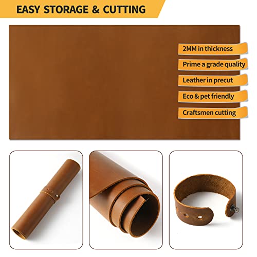 Image of RingSun Genuine Leather Sheets for Crafts 24''X24'' Full Grain Leather Tooling Leather (2mm) Thick Cowhide Leather Pieces Square, Bourbon Brown