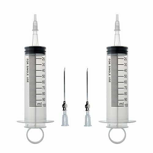 2Pcs-100ml Syringe, 100cc Syringes, Kitchen Syringe Glue Syringe Plastic Syringe, Large Volume Syringe with Needle, Dispensing Syringes (100ml-B)