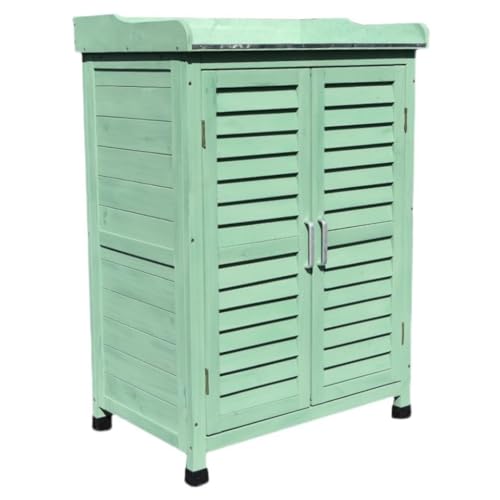 Easnuroz Cobertizo De Jardín Pequeño Cobertizo De Jardín De Madera Almacenamiento Al Aire Libre Cobertizos Pequeños Con Compartimento Superior, 2 Desmontables Unidad De 2 Puertas De Madera Maciza(Gree