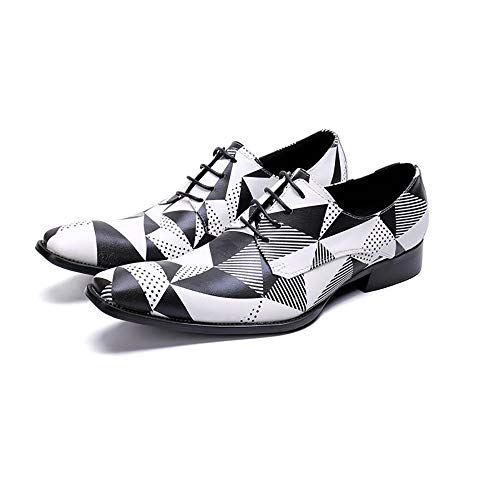 Formelle Schuhe, Jugend Trend Kleid Business lässig atmungsaktiv schwarz und weiß Quadrat Spitzen Schuhen, geeignet für Partyhochzeitsnacht Tanz,44 Cover