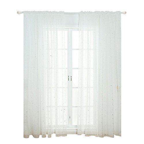 Xpccj - Cortina de tul con diseño de estrellas, estilo moderno, decoración de sala de estar, cortinas de color puro para el hogar, No nulo, Blanco, 100x200cm