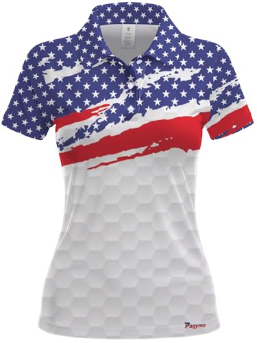 PAGYMO Womens Golf Shirt Womens Golf Apparel Ladies Golf Shirts Golf Outfits for Women Polo Patriotic American Flag Polo