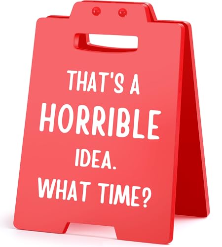 Funny Mini That's a Horrible Idea Desk Sign – Red Office Desk Decor Gifts for Coworker Boss Manager Team Leader Entrepreneur Admin Assistant, Bosses Day Cubicle Decor Christmas White Elephant Gifts