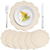 Upgraded 6PCS 15-Inch Extra Large Placemats-Large Size for Wide Coverage, Quilted Placemats Set of 6,100% Cotton with Microfiber Filling, Thick &Washable, Perfect for Dining & Holiday Gatherings
