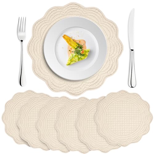 Upgraded 6PCS 15-Inch Extra Large Placemats-Large Size for Wide Coverage, Quilted Placemats Set of 6,100% Cotton with Microfiber Filling, Thick &Washable, Perfect for Dining & Holiday Gatherings