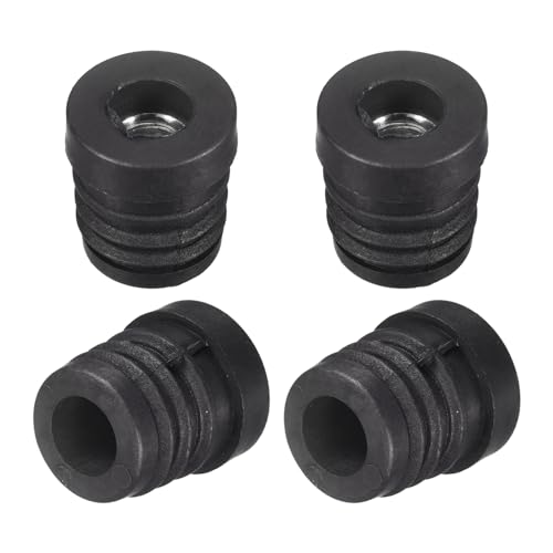 QUARKZMAN 4pcs Rond Noir Tube Inserts avec M8 Filetage, pour 19mm/0.75 OD Rond Tube, Plastique Réglable Prise Roulette Insert Chaise Fin Bouchons Meubles Pied Prise