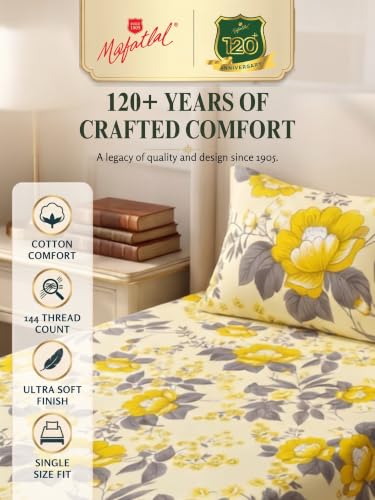 Image of Mafatlal 144 TC Cotton bedsheet for Double Bed, Floral Printed Queen bedsheet with 2 Pillow Covers, 90x100 Size Cotton Bed Sheet, Pure Cotton Full Bedspread|Apple Green