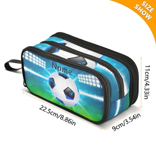 Image of Custom Soccer Ball on Field Pencil Case Box Boys Girls Personalized Name Large Pencil Pouch Stationery Pen Bag Organizer for Kids Adults School Office