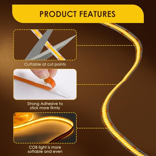 Tira de LED USB 6.56ft COB, Blanco cálido 3000K miniatura 6
