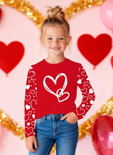 Image of Valentines Shirts for Girls Toddler Cute Love Heart Long Sleeve Casual Tee Tops