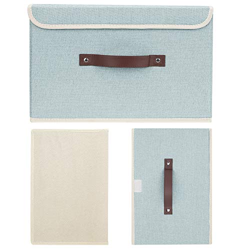 Tyeers Scatole Portaoggetti Tessuto, Lavabile, Scatole Con Coperchio Pieghevole, 38X25X25 Cm, Set Di 3, Aqua Spring - 7